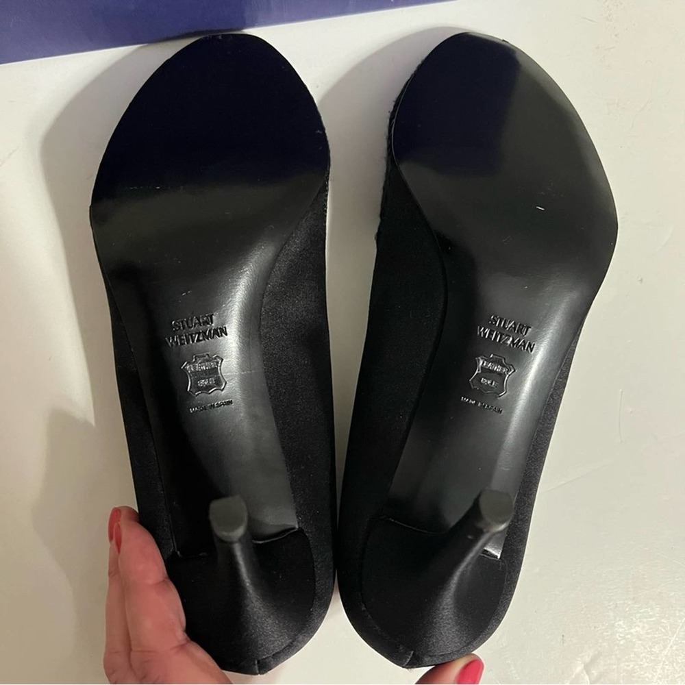 Stuart Weitzman Black Lace Peep Toe Heels - Picture 11 of 12